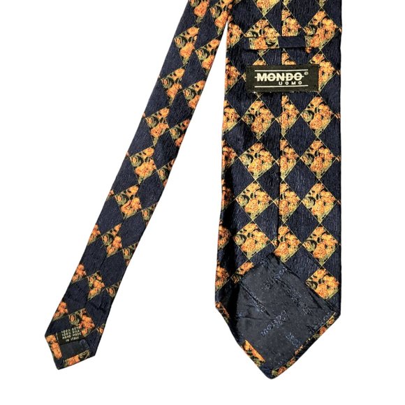 Mondo Uomo Necktie Men's Blue Orange Green Floral Pattern Silk Handmade in Italy - Picture 3 of 5